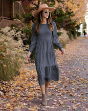 retro round-neck smocking dress, view 6 - MRSLM