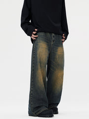 men's straight stone washed jeans, view 5 - MRSLM