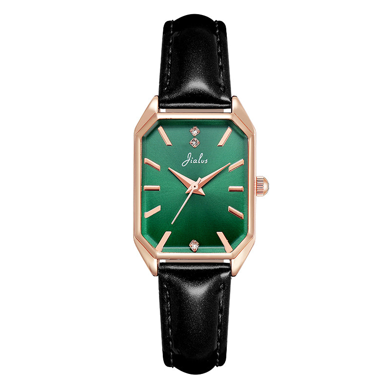 women's simple rectangular leather watch, view 8 - MRSLM