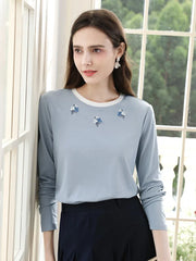 women's embroidered slim long sleeve t-shirt, view 3 - MRSLM