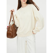 beige drop sleeve cotton pullover, view 3 - MRSLM