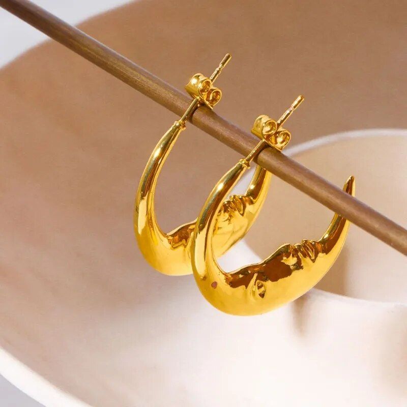 gold-tone moon stud earrings, view 4 - MRSLM