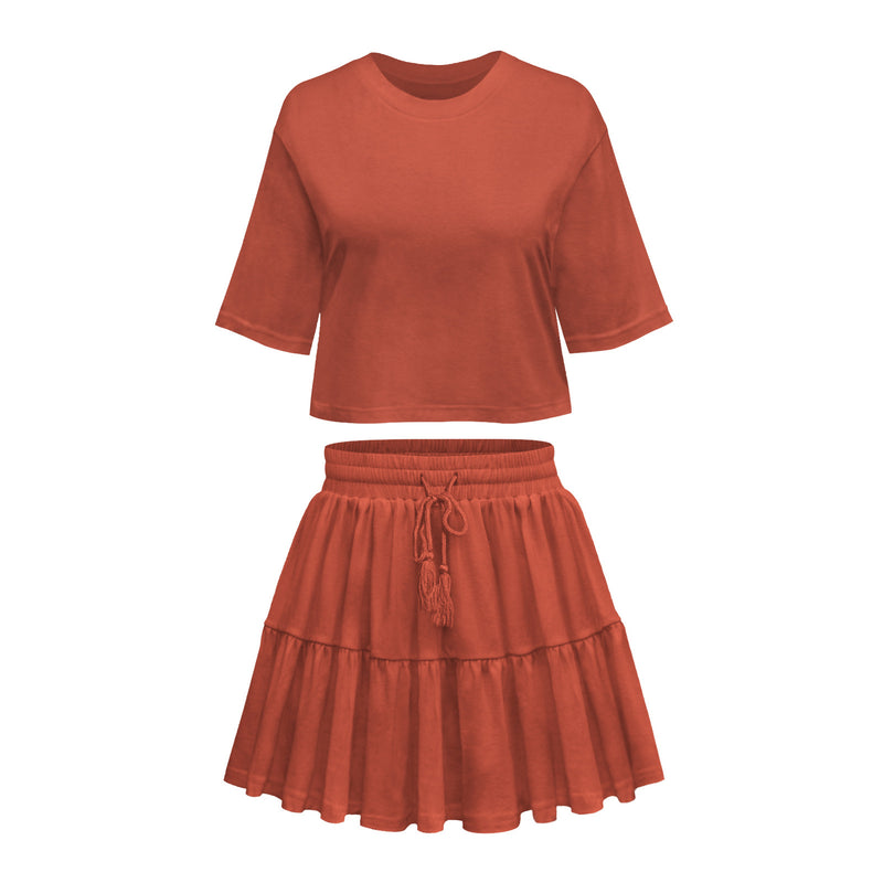 loose crew neck top and skirt set, view 9 - MRSLM