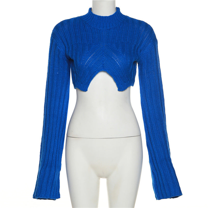 women's short open navel knit sweater, view 6 - MRSLM