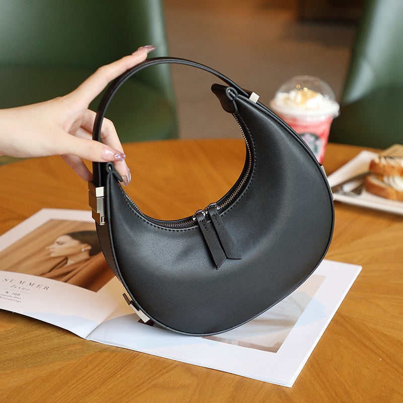 leather moon-shaped shoulder bag, view 7 - MRSLM