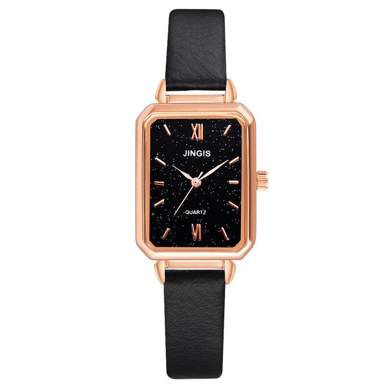women's simple rectangular leather watch, view 2 - MRSLM