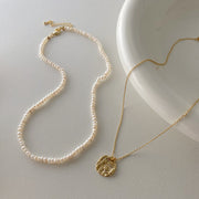 pearl metal choker necklace, view 4 - MRSLM