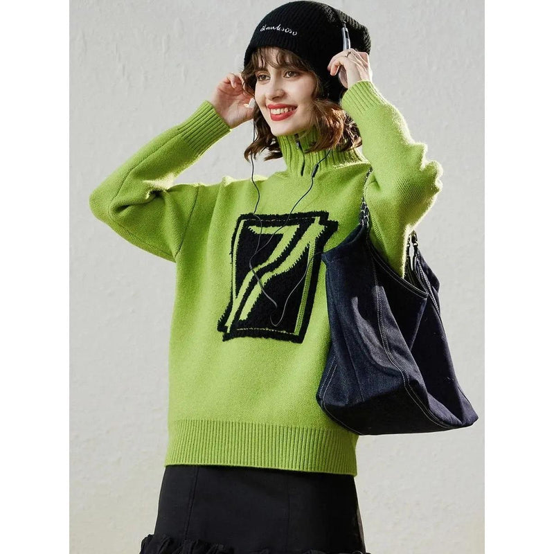 Women's thick color block sweater, view 3 - MRSLM