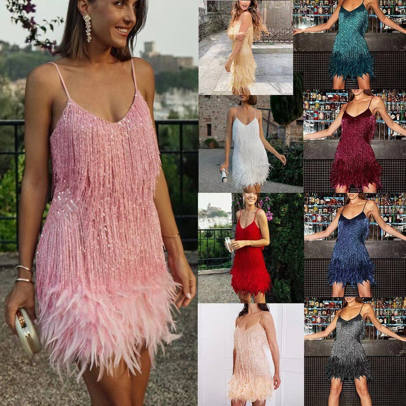 sequin tassel feather mini dress - MRSLM