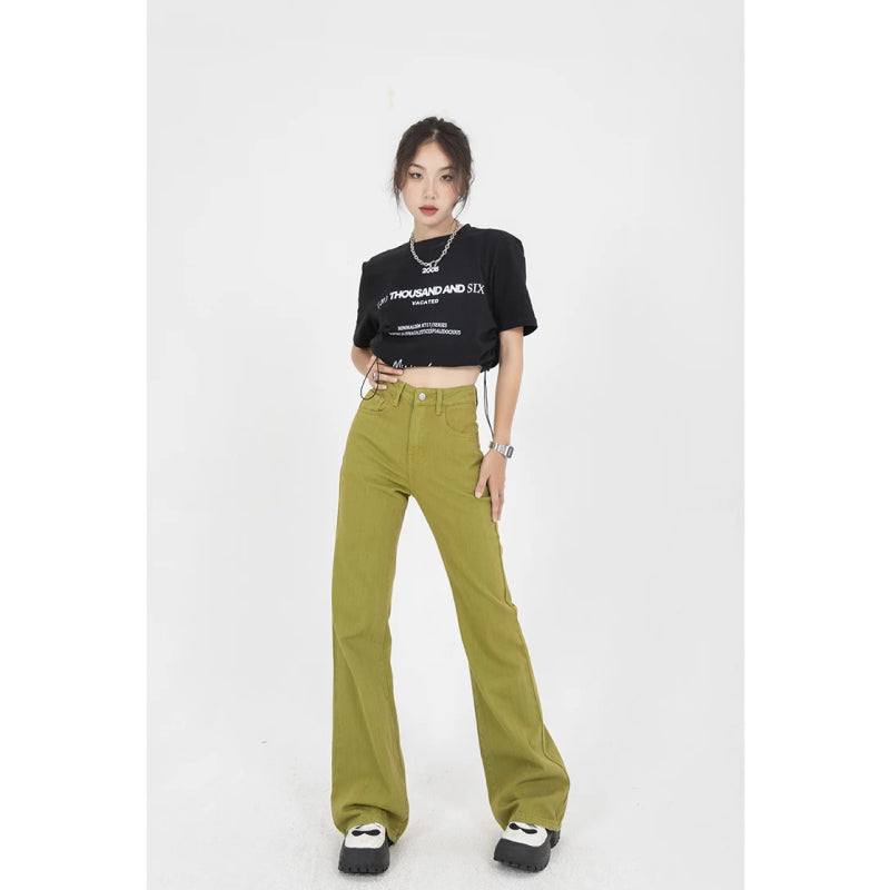 green high waist wide-leg denim pants, view 10 - MRSLM