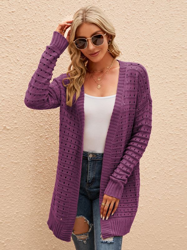 women's hollow-out knitted cardigan, view 4 - MRSLM