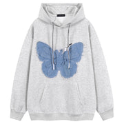 retro denim patch butterfly flower hoodie, view 2 - MRSLM