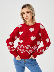 women's loose cozy heart sweater, view 3 - MRSLM