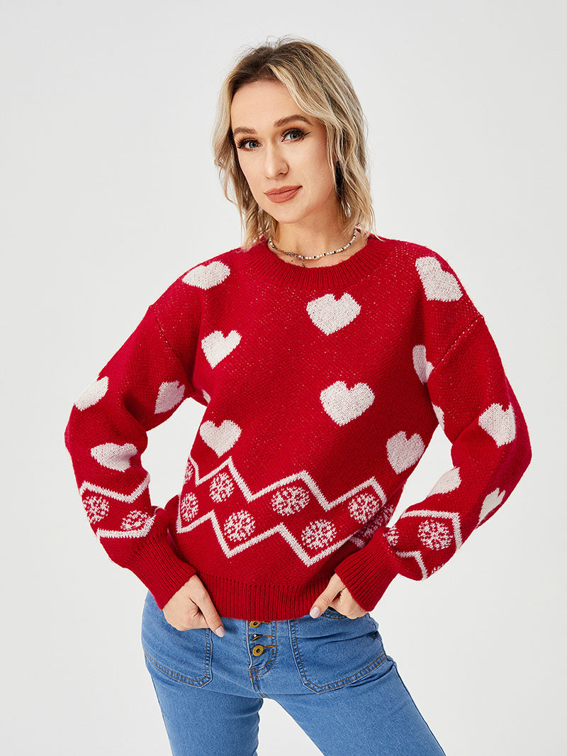 women's loose cozy heart sweater, view 3 - MRSLM