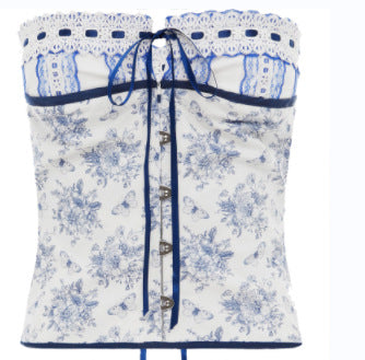cotton embroidered lace-up tube top, view 3 - MRSLM