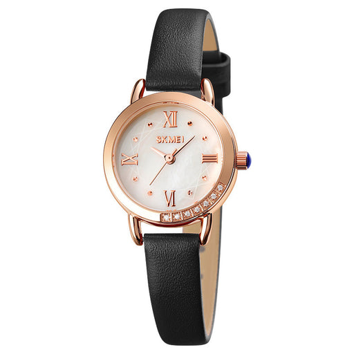 small round leather strap ladies quartz watch - MRSLM