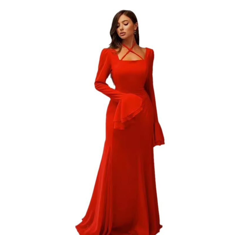 Square collar bell sleeve dress, view 5 - MRSLM