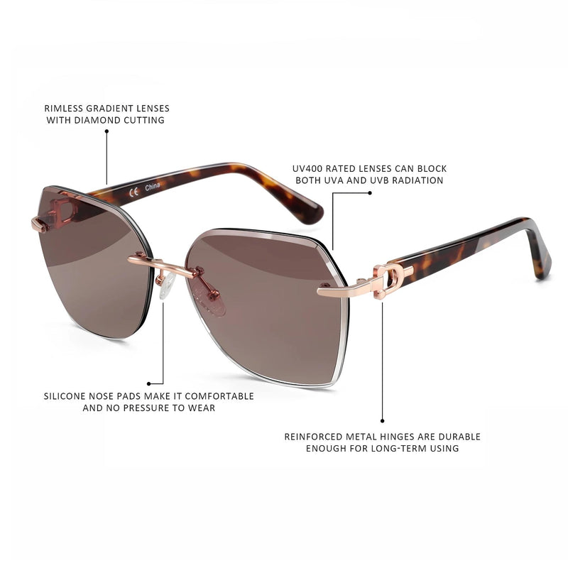 rimless geometric gradient sunglasses, view 9 - MRSLM