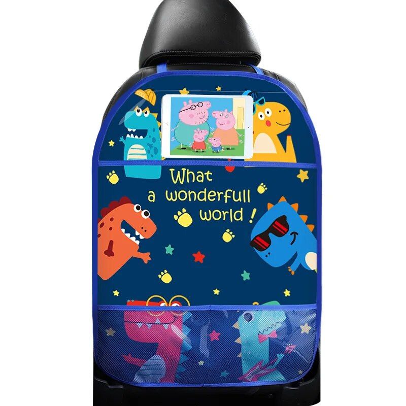 cartoon car seat back protector with storage organizer, view 10 - MRSLM