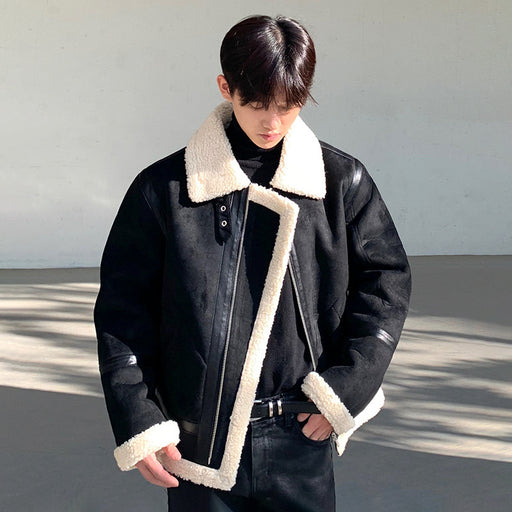 men's casual zipper lamb wool jacket - MRSLM