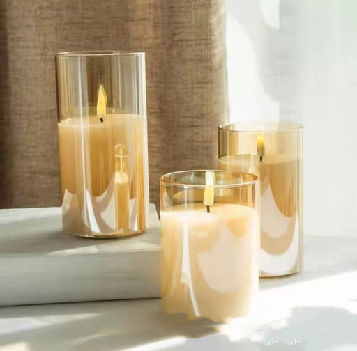 Flameless LED candles in glass, set of 3 - MRSLM