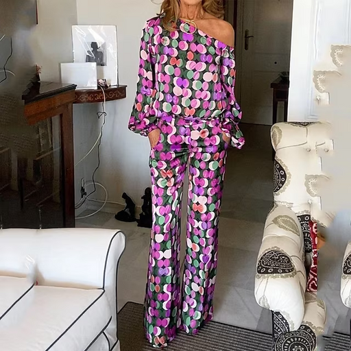 women's printed loose two-piece pocket suit - MRSLM