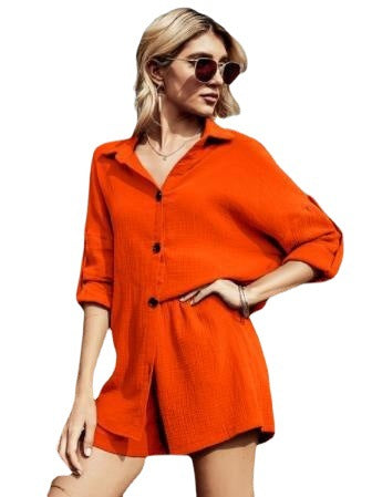 women's cotton shirt and shorts two-piece set, view 6 - MRSLM