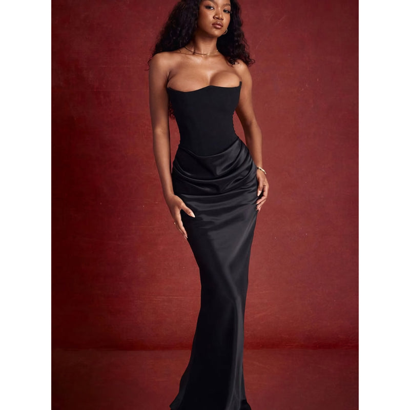 strapless sheath maxi dress, view 5 - MRSLM