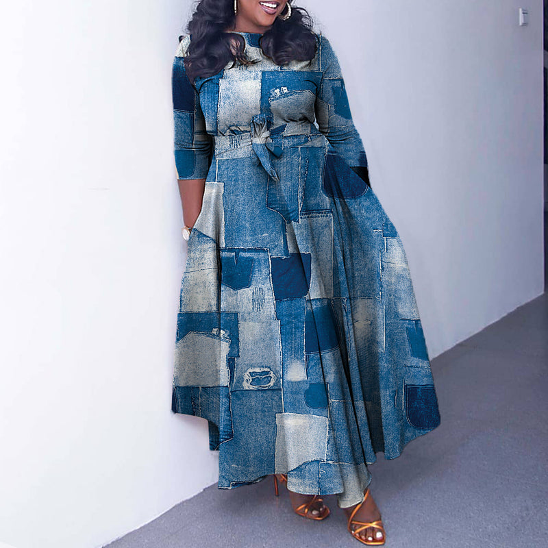 lace-up printed plus size dress, view 2 - MRSLM