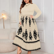 Printed plus size loose long sleeve dress, view 4 - MRSLM
