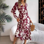flower print ruffled long sleeve chiffon dress, view 3 - MRSLM