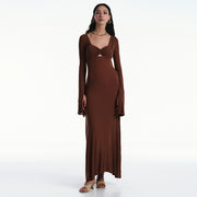 U-shaped collar long sleeve maxi dress, view 3 - MRSLM