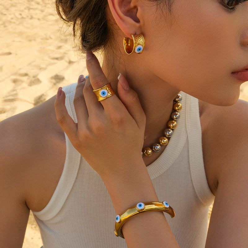 gold-plated devil's eye earrings, view 4 - MRSLM