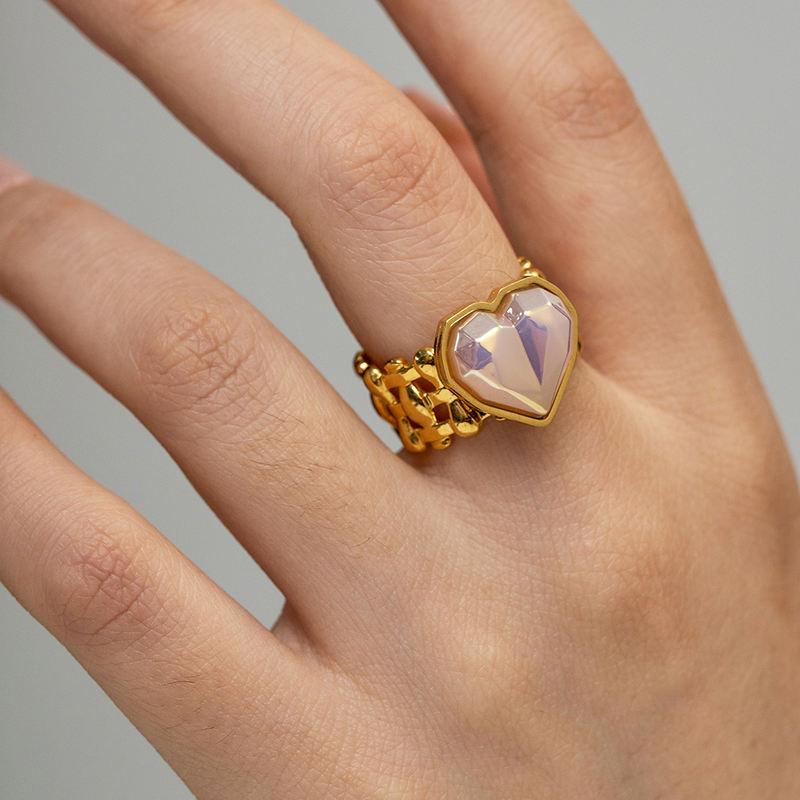 Adjustable stainless steel heart ring with shell beads - MRSLM