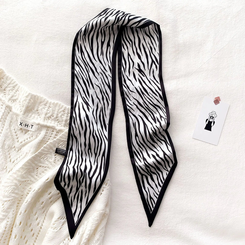 zebra print silk-feel scarf, view 5 - MRSLM