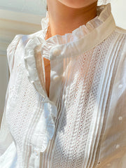 women's french puff sleeve embroidered cotton shirt, view 7 - MRSLM