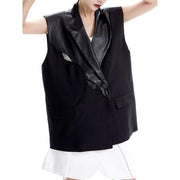 pu leather patchwork waistcoat, view 4 - MRSLM