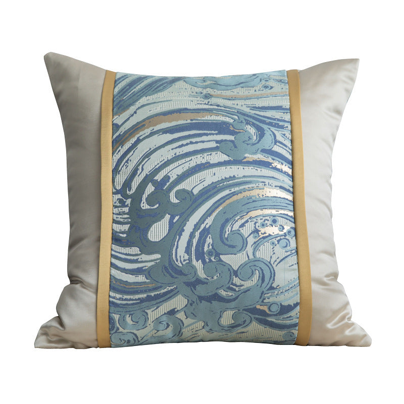 blue jacquard patchwork pillowcase, view 5 - MRSLM
