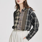 plaid patchwork button-up shirt, view 6 - MRSLM
