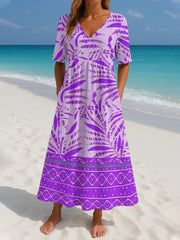 loose printed short sleeve dress, view 9 - MRSLM