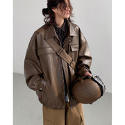 men's loose PU leather jacket, view 3 - MRSLM