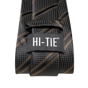 Black brown striped necktie set, view 6 - MRSLM