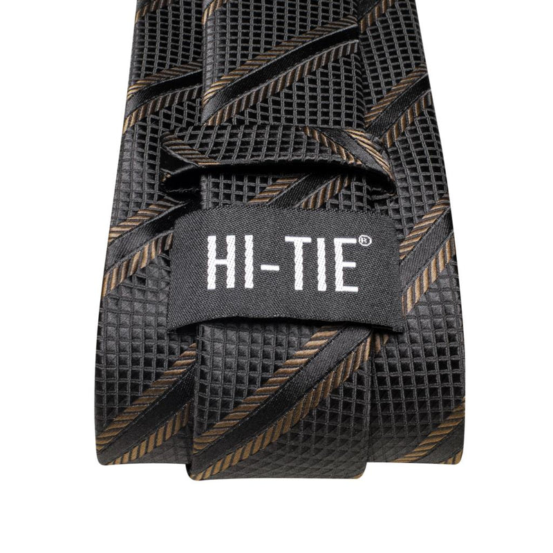 Black brown striped necktie set, view 6 - MRSLM