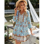 bohemian v-neck mini dress, view 5 - MRSLM