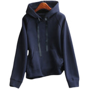 women's plain hooded drawstring sweater, view 3 - MRSLM