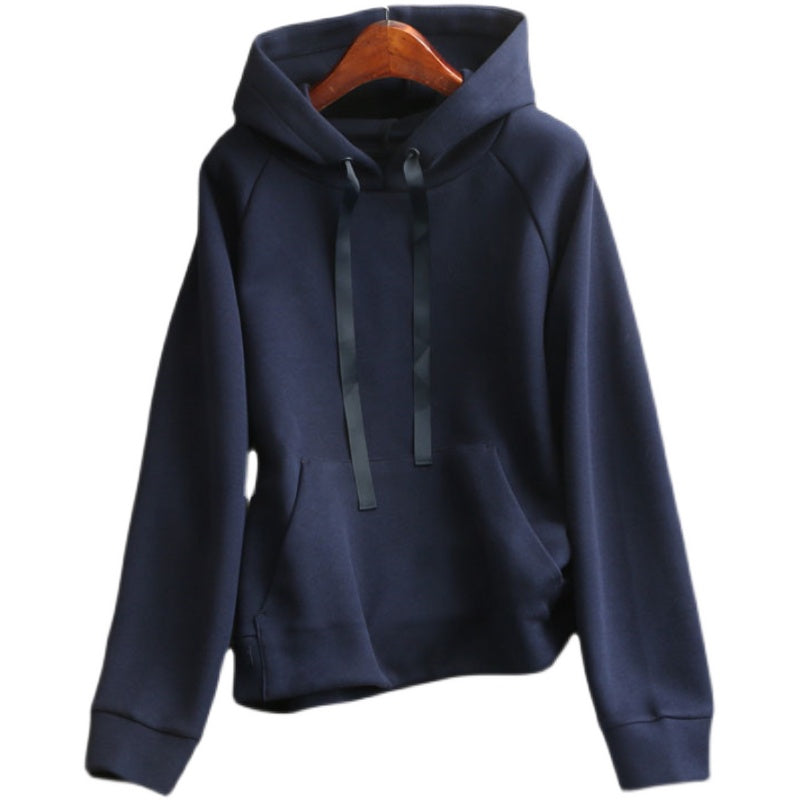 women's plain hooded drawstring sweater, view 3 - MRSLM