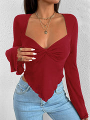 V-neck bell sleeve knit top, view 9 - MRSLM