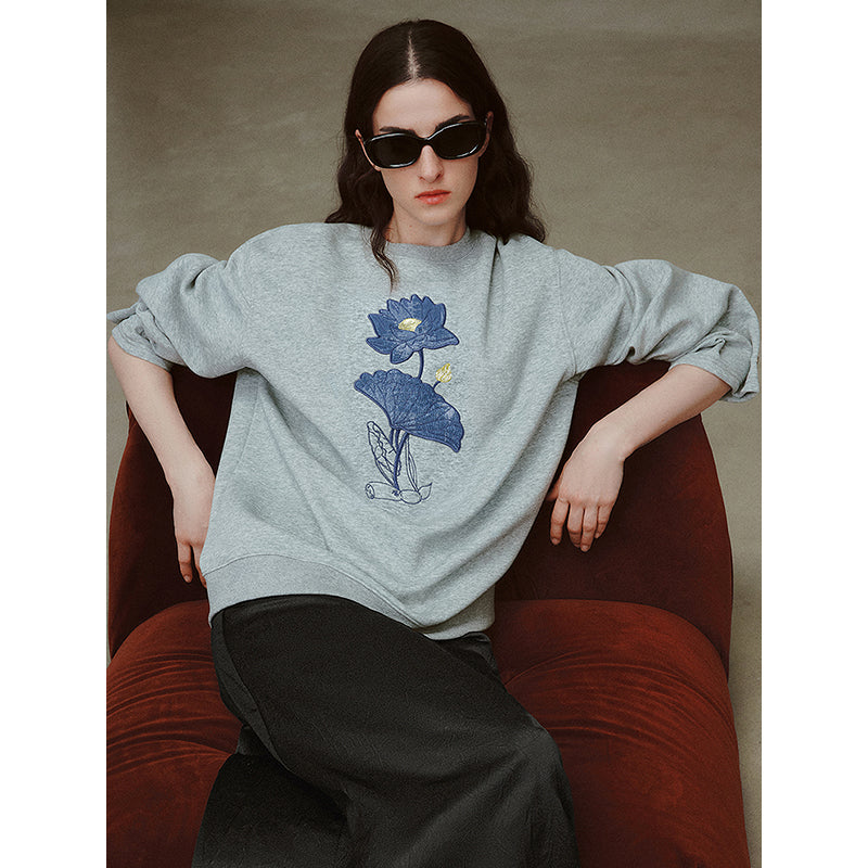 women's lotus patchwork embroidered sweatshirt, view 5 - MRSLM