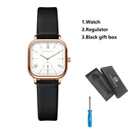 Square rose gold watch with leather strap, view 3 - MRSLM