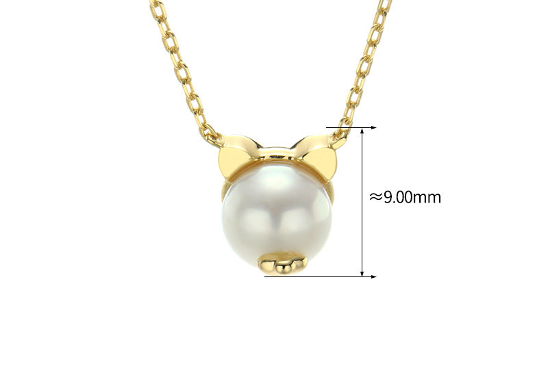 silver pearl pig choker necklace, view 2 - MRSLM